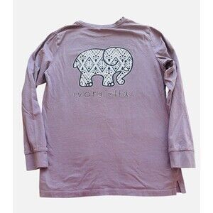 Ivory Ella Purple Long Sleeve Pocket T-Shirt Small Elephant Graphic Logo Tee